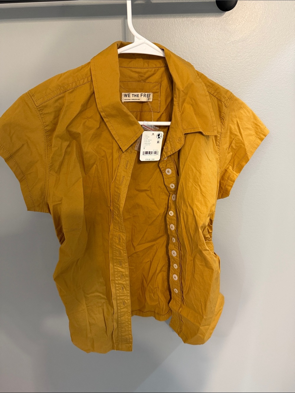 We The Free Mustard Short Sleeve Button-Front Shirt